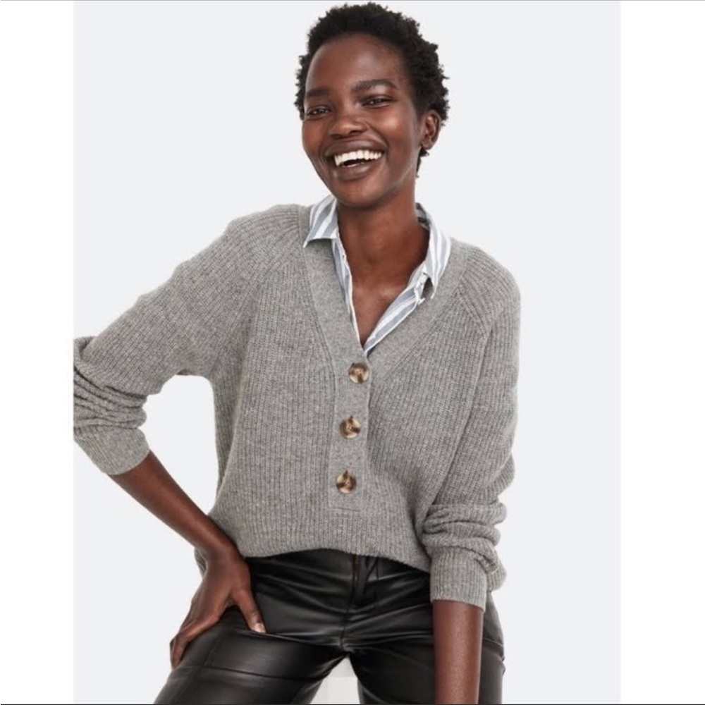 Madewell Gray Merino Wool Ribbed Lyle Henley Sweater Size XXS